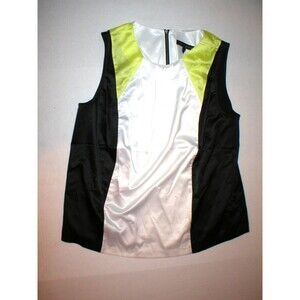 New High End Mynt 1792 Black Yellow Top X $148 Womens 12 White Sleeveless Blouse